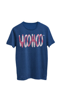 Thumbnail for Heather navy unisex t-shirt designed by WooHoo Apparel. The design features a larger 'woohoo' font with volleyball print inside the outline.