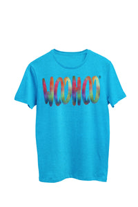 Thumbnail for Heather turquoise unisex t-shirt designed by WooHoo Apparel. The design features a larger 'woohoo' font with waterpaint look inside the outline.