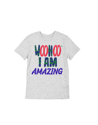 Thumbnail for Heather Gray Unisex T-shirt featuring the text 'WooHoo I Am amazing' in a cool font, designed by WooHoo Apparel.