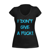 Thumbnail for Navy VNeck T-shirt featuring the bold statement 'I don't give a fuck'. Designed by WooHoo Apparel
