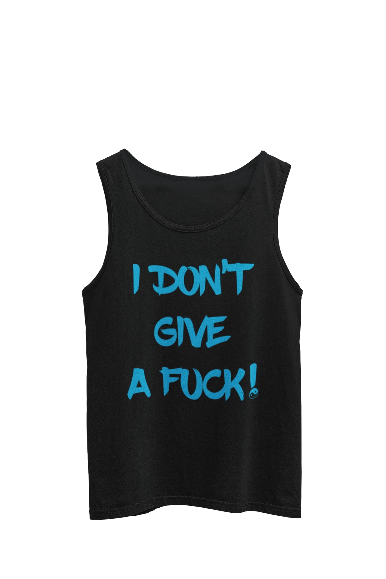 Navy Tank Top featuring the bold statement 'I don't give a fuck'. Designed by WooHoo Apparel